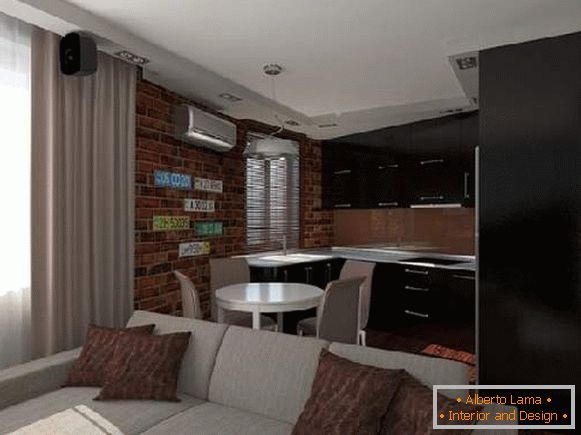 Interiér kuchyně v obývacím pokoji je 20 m2, fotografie 36