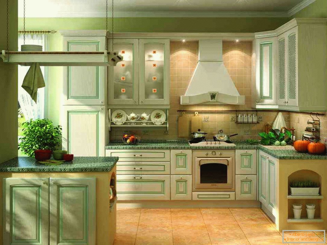Olivová barva v interiéru kuchyně