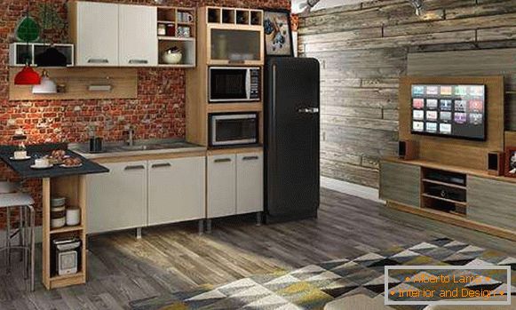Kuchyně obývací pokoj v podkroví - fotografie v designu bytového domu