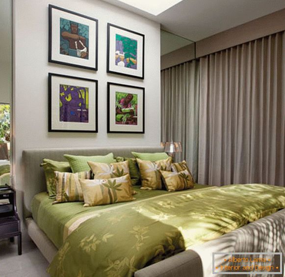 Olivové barvy v designu ložnice