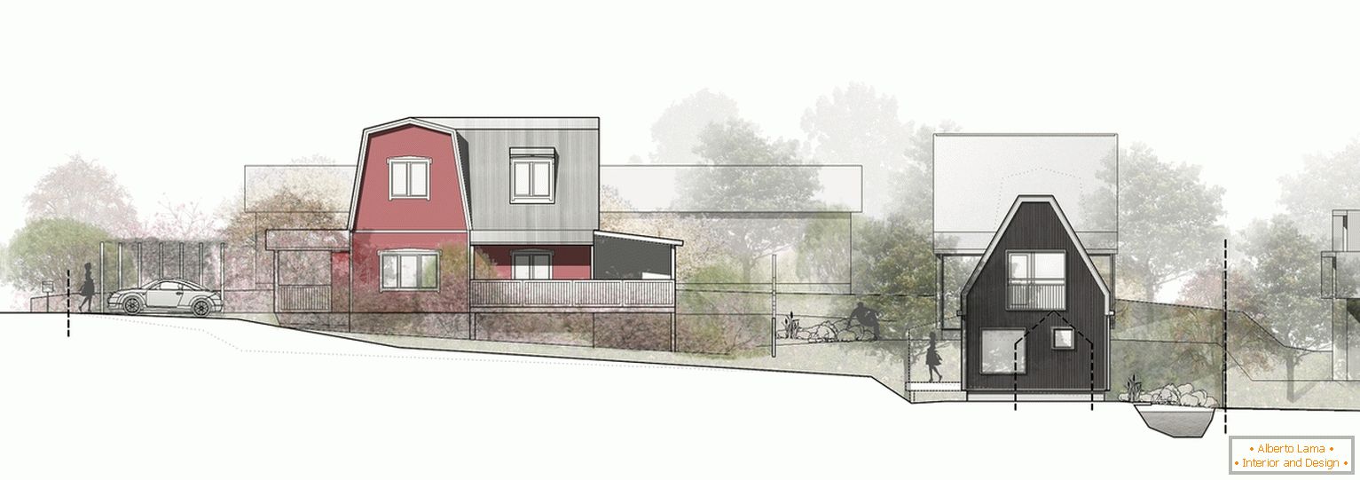 Fasády domů v malé chatě - projekt