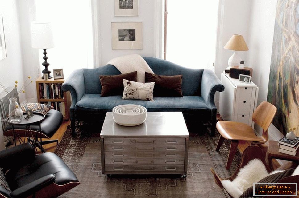 Obývací pokoj malého bydlení na Manhattanu