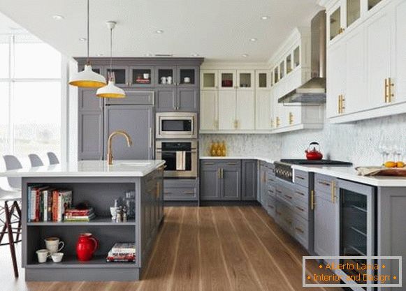 Dvoubarevné skříně v kuchyni - moderní design 2018