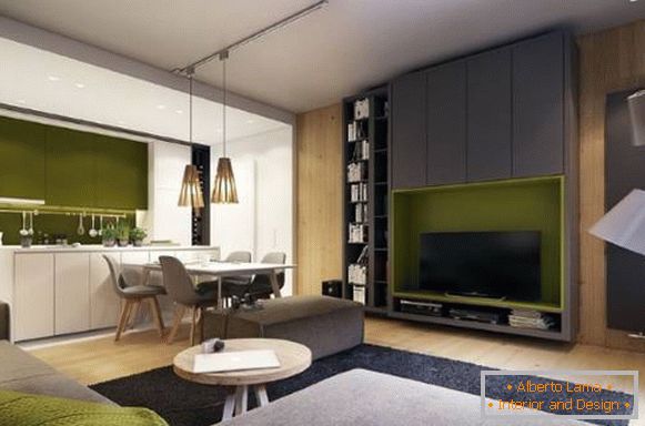 Světlá zelená barva v interiéru obývacího pokoje - trend 2017