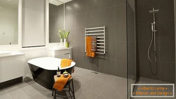 Návrh koupelny v šedém a minimálním stylu