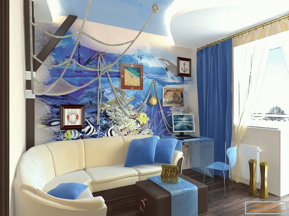 Seascape na stěně v obývacím pokoji