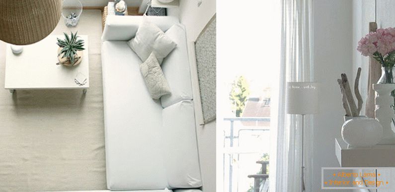 Obývací pokoj a doplňky v bílé barvě