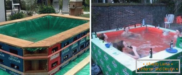 Jak udělat bazén u dachy z krabic a břízy - foto
