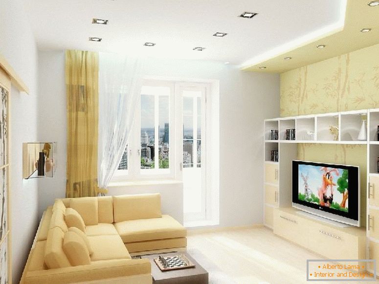 Žlutá a bílá obývací pokoj