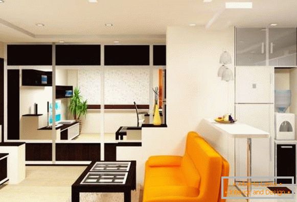 Moderní myšlenka kombinace kuchyně s obývacím pokojem