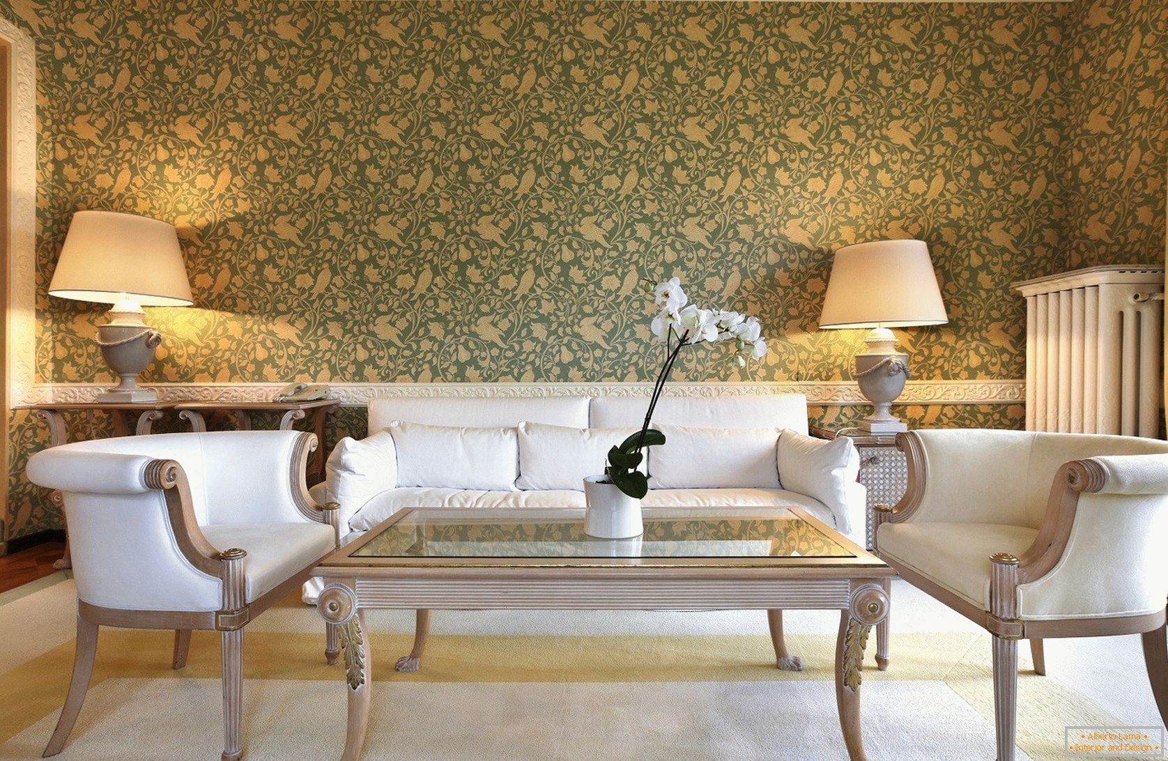 Tapety na zeď v klasickém obývacím pokoji