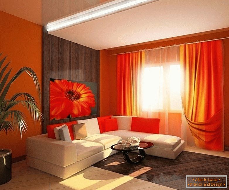 Jasně oranžová barva v interiéru