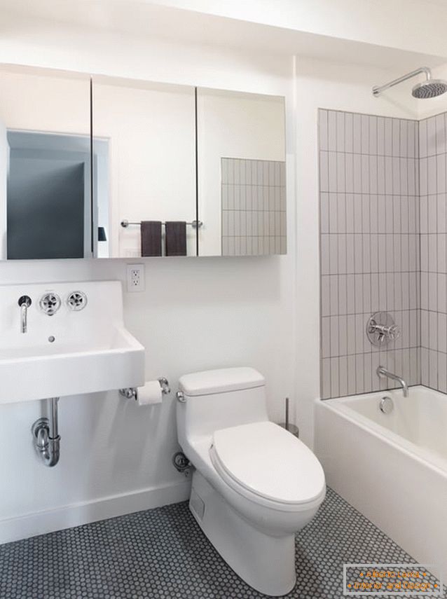 Interiér koupelny kombinovaný s toaletou