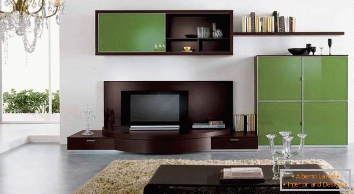 Modulový nábytek pro moderní prostorný obývací pokoj.