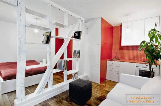 Studiový apartmán v bílé a červené barvě