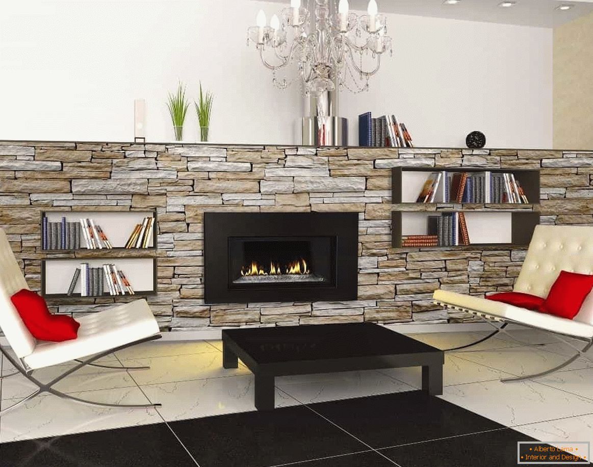 Elegantní kamenná textura v obývacím pokoji