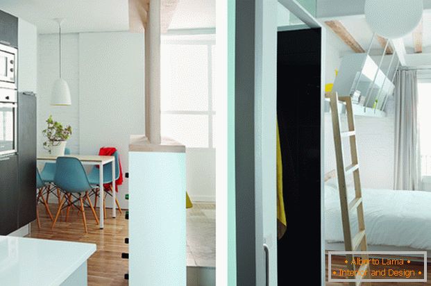 Projekt mini apartmá: kuchyň a ložnice