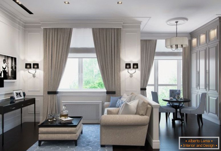 interiér-obývací pokoj a jídelna v bytě-studio-in-klasický-styl