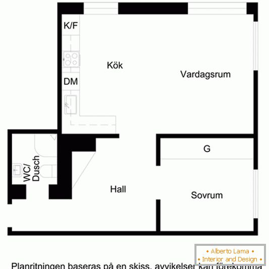 Plán malého apartmánu s jednou ložnicí