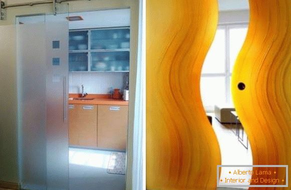 Skleněné posuvné dveře do kuchyně - možnosti návrhu a fotografie