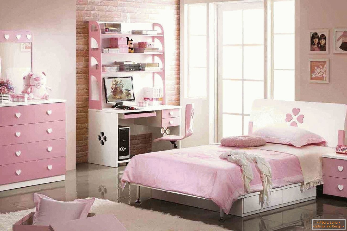 Návrh ložnice pro dospívající v růžové barvě