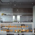Kuchyně-obývací pokoj ve stylu podkroví