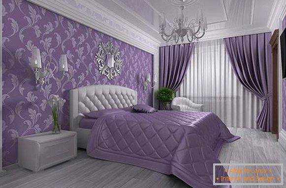 Violet tapety v ložnici ve stylu luxusu
