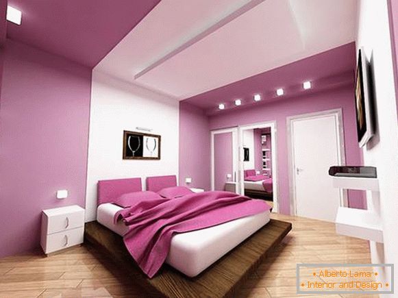 Moderní design v ložnicích v barvě jasně lila