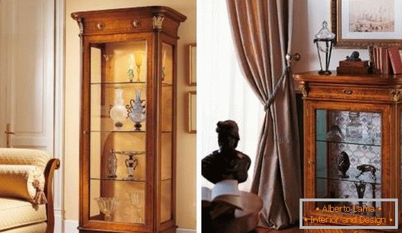 Klasické skříně vitríny pro obývací pokoj - fotografie v interiéru