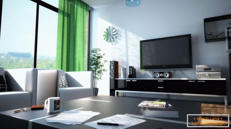 fascinující-interiér-moderní-zelený-tematicky-záclony-v-moderní-obývací pokoj