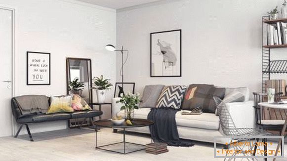 Skandinávský studiový apartmán - foto obývacího pokoje a chodby