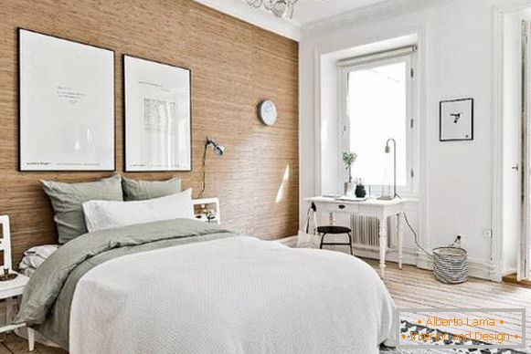 Design dvoupokojového bytu ve skandinávském stylu - ložnice s fotografií