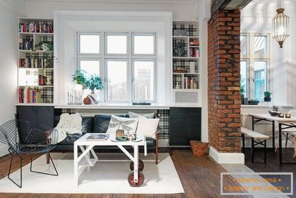 Skandinávský design-obývací pokoj v bytě
