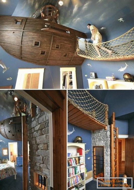 Dětský pokoj s lodí u stropu