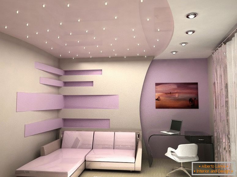 Luxusní stropní strop white-purple. 