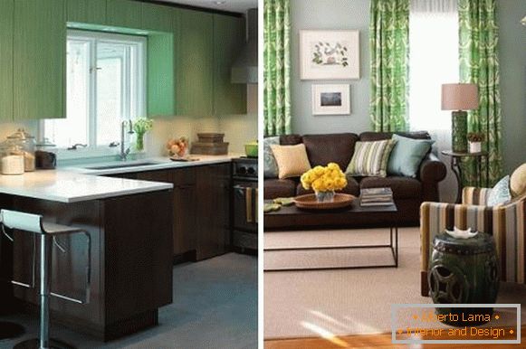 Krásná kombinace barev v interiéru - hnědá a zelená