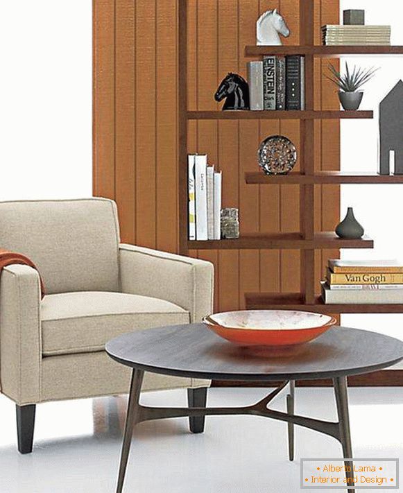 Moderní dřevěné police pro obývací pokoj