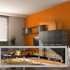 Oranžová barva v designu obývacího pokoje
