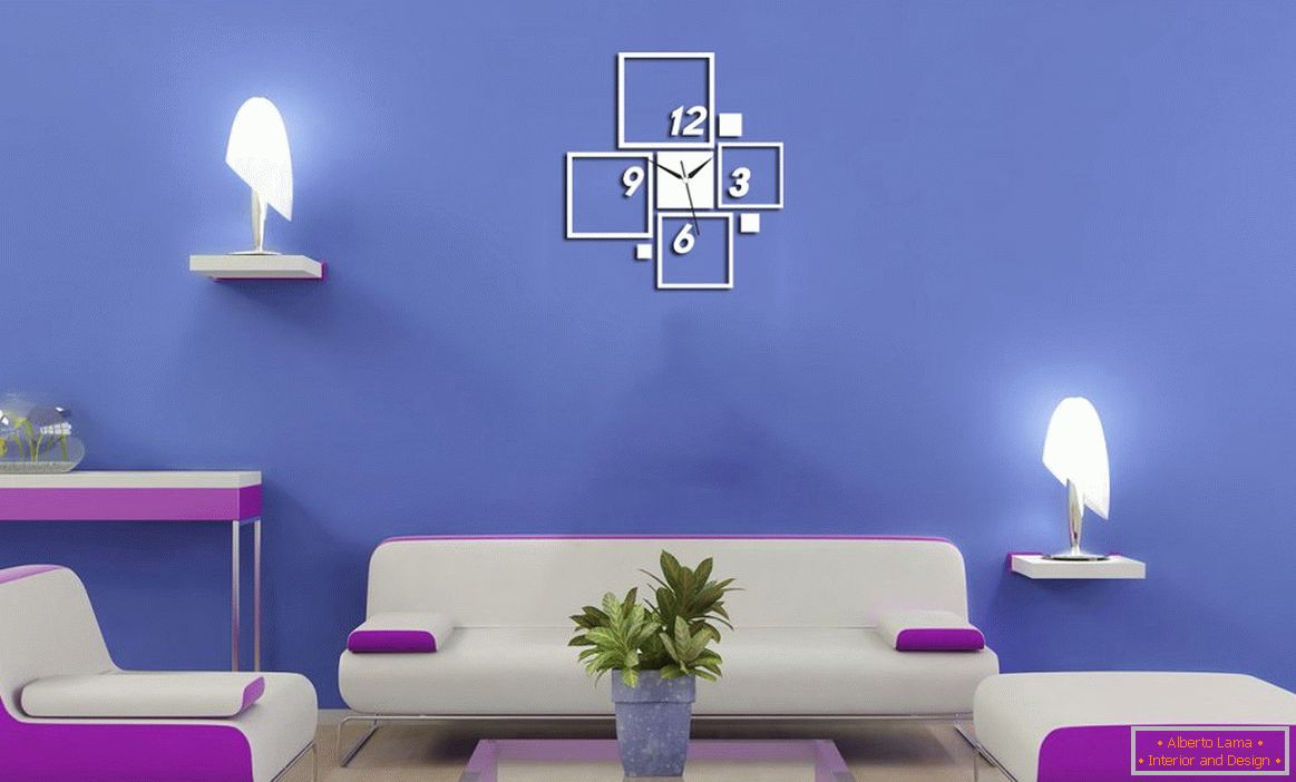 Modrá barva v designu obývacího pokoje