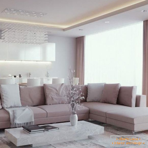 Interiér obývacího pokoje v moderním bytě - krásná kombinace barev