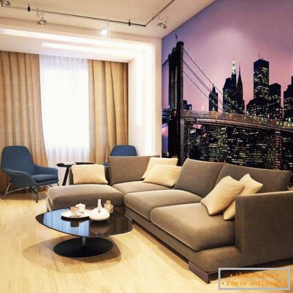 Návrh obývacího pokoje v malém bytě - Chruščov s tapety na zeď