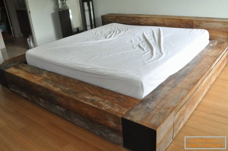 minimalistický-rekultivovaný-dřevo-král-platforma-bed-frame-low-profil-stylu