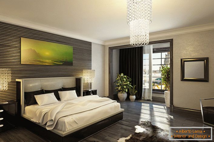 Elegantní a luxusní stylová ložnice ve stylu Art Deco. Klasický kontrast bílé a černé je ideální pro tento stylový směr. 