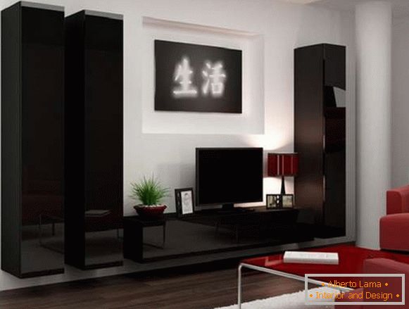 stěna zavěšená v obývacím pokoji v moderním stylu, foto 4