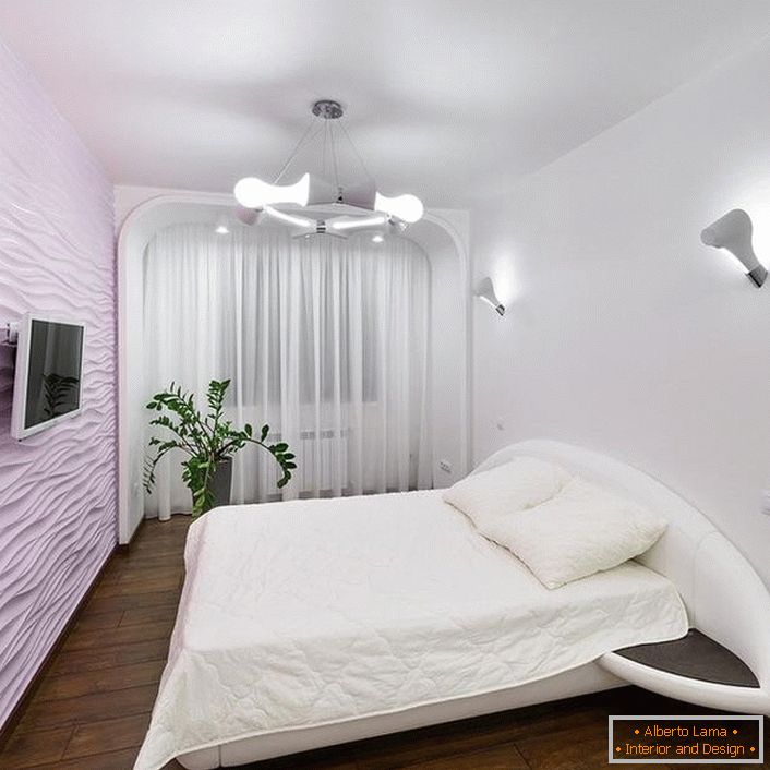 Růžová barva pro ložnici v high-tech stylu