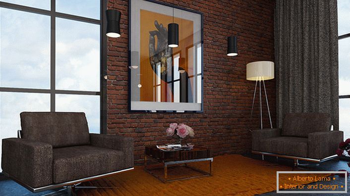 Designový projekt pro obývací pokoj v půdním stylu. Skvělá volba pro městské apartmány.
