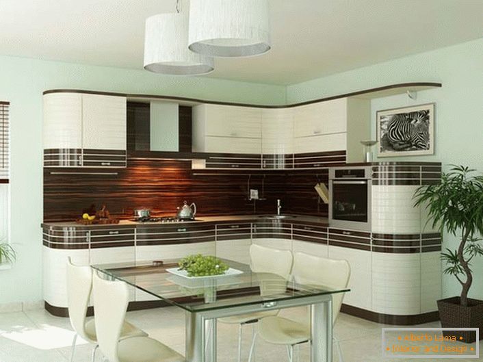 Kuchyňská sada pro kuchyni v secesním stylu je tvaru L, což je ideální pro malé kuchyně. Vynikající vzhled interiéru je s výhodou kombinován s jeho funkčností.