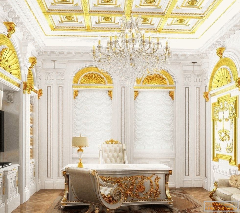Skříň s bílým interiérem a zlatým dekorem