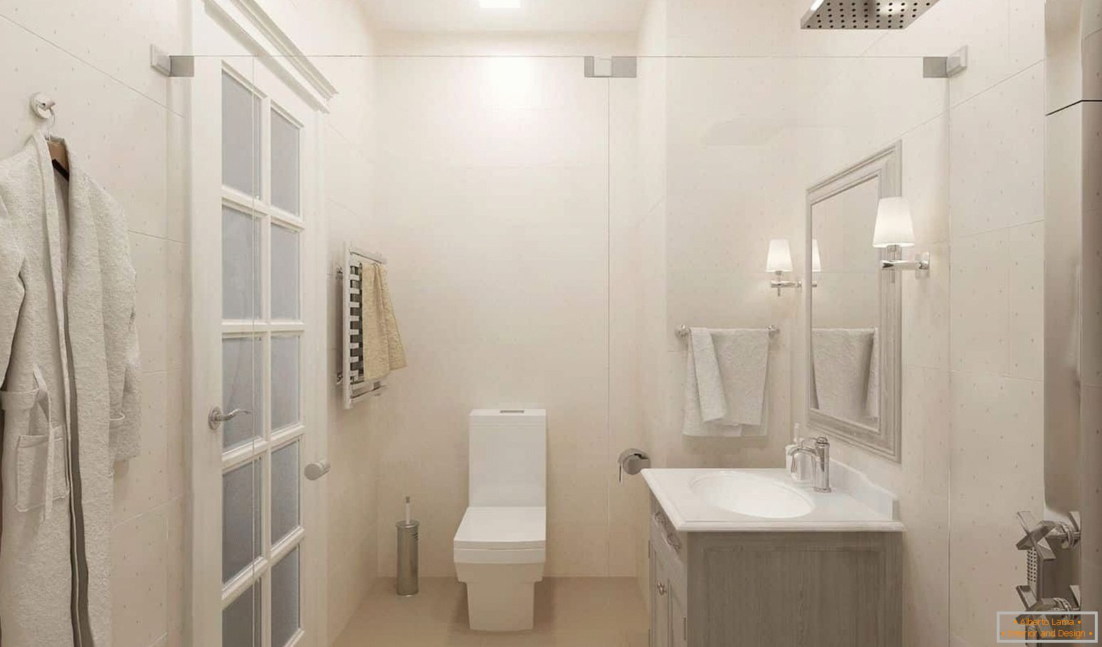 Bílá koupelna v interiéru