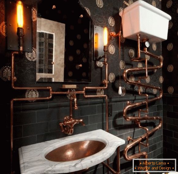 Steampunk-styl koupelna s viktoriánským tapetami